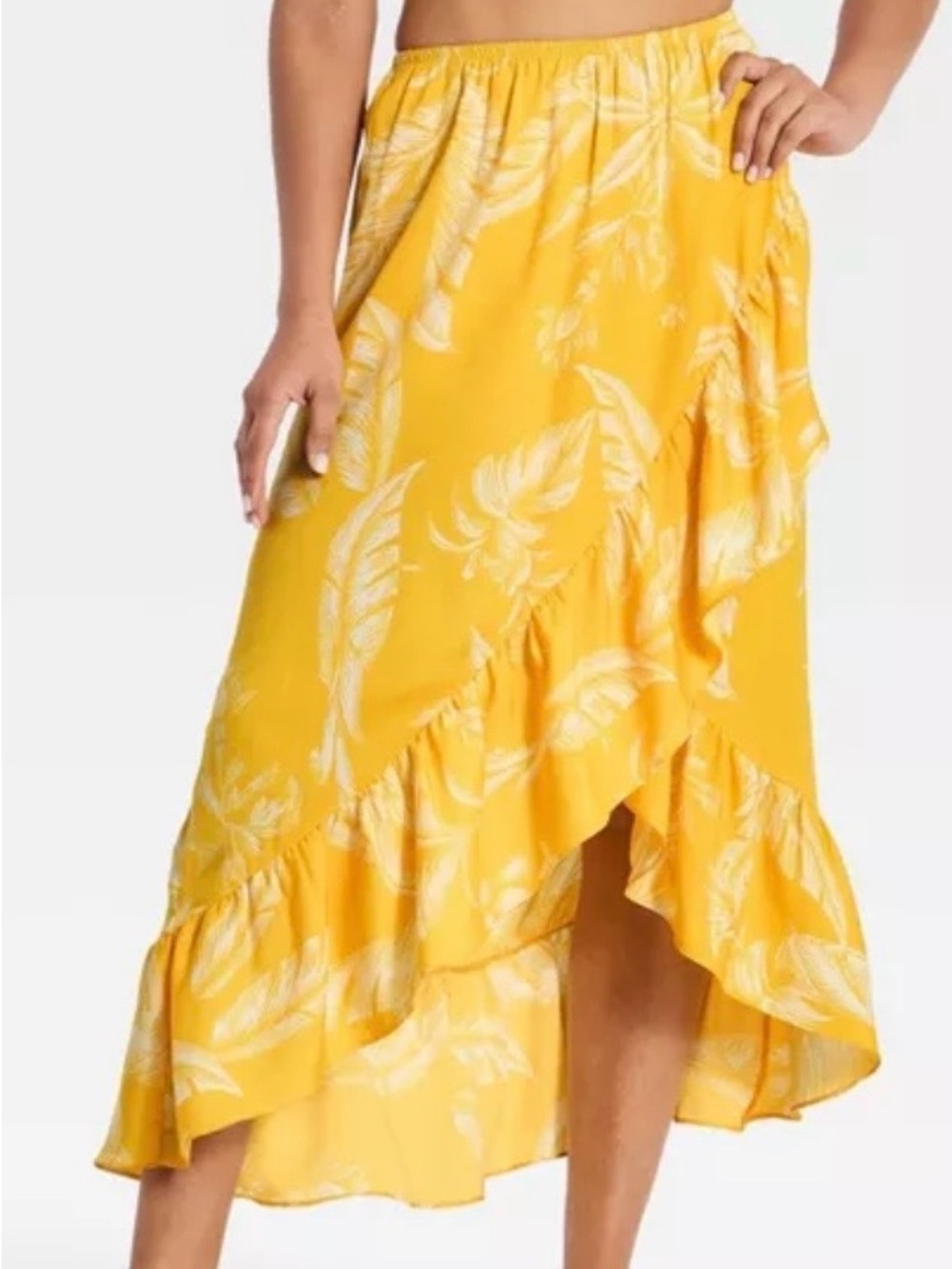 Yellow Floral Ruffle Maxi Skirt - Women